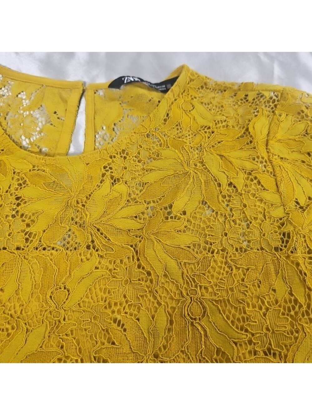 Zara Womens Large Mustard Yellow Lace Peplum Top Romantic Cottagecore Blouse - Picture 5 of 16